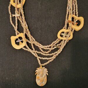 lot of 6 strands handmade shell and glass fish beads w/  pineapple pendant